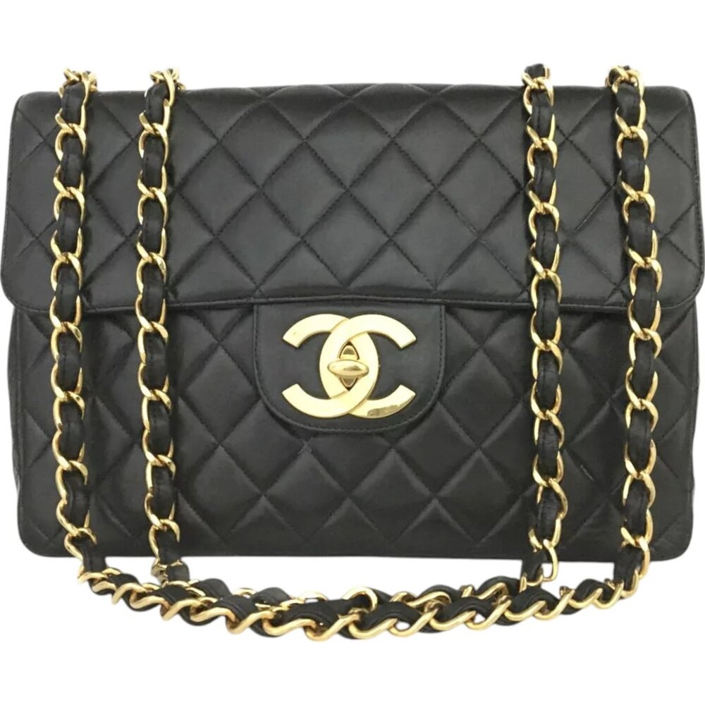 9412985BG (X6) Chanel Shoulder Bag Jumbo 30 Quilted Matelasse Black Lambskin w/C